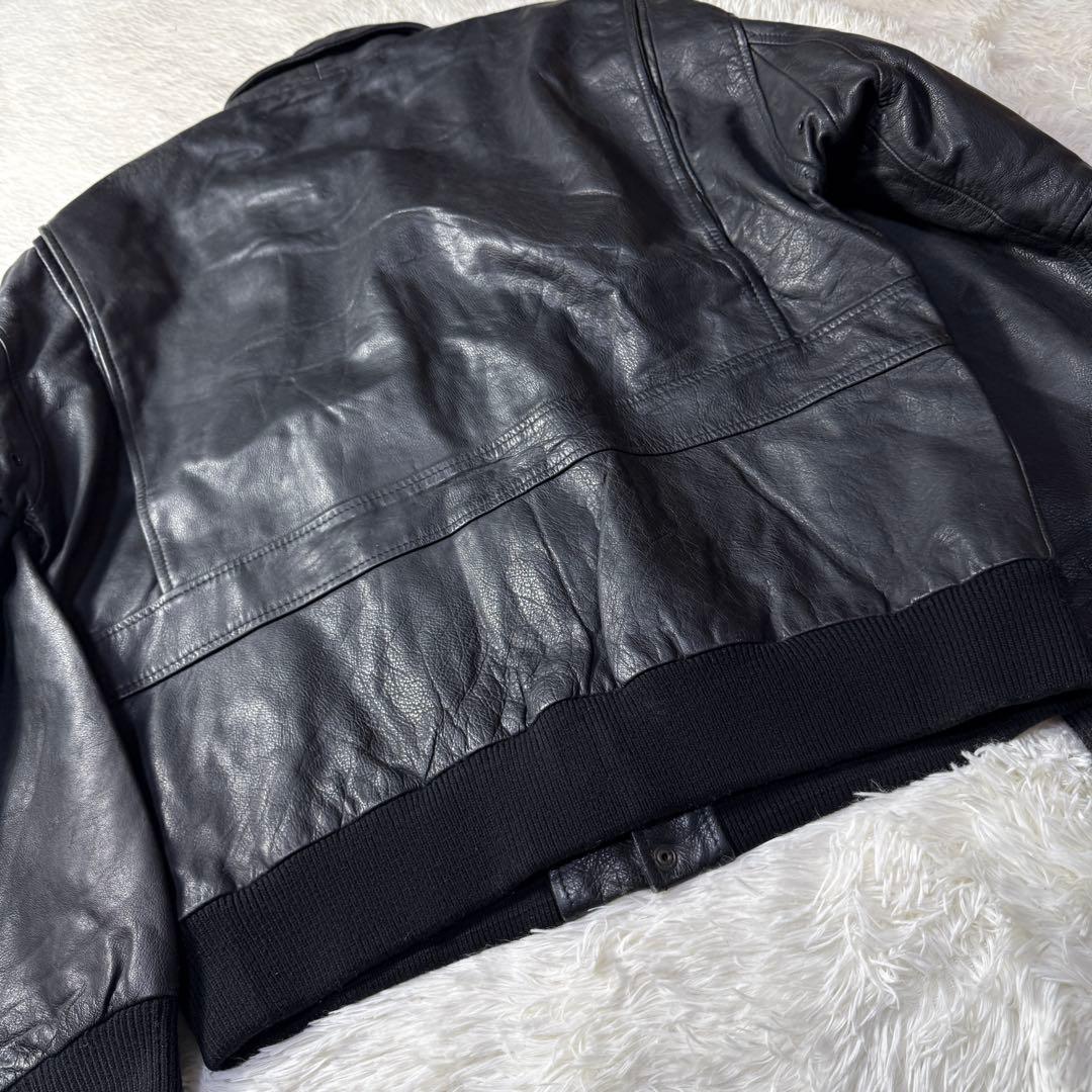 【ユーロ】90s A-2 ブラックレザー フライトジャケット XL 本革