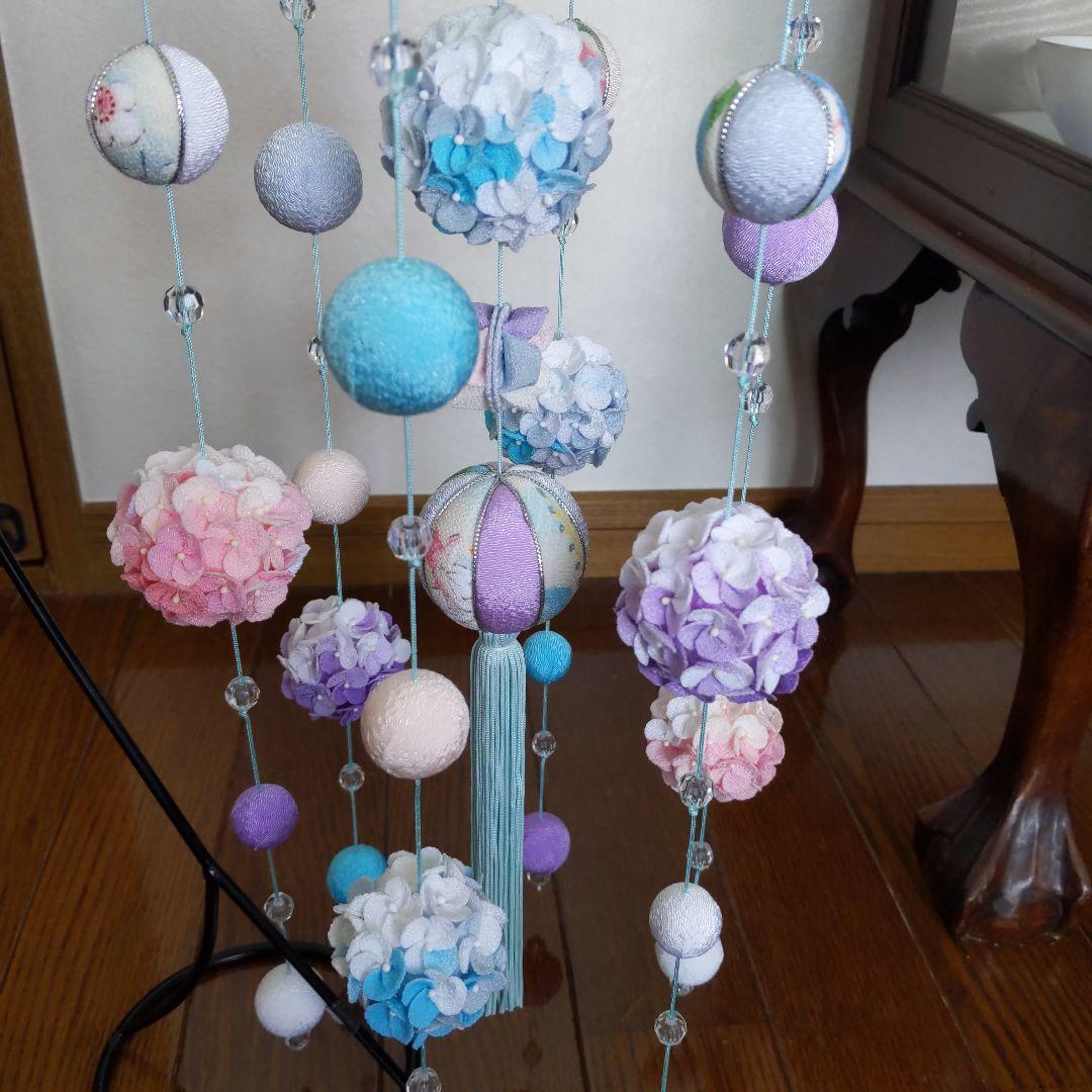 ちりめん細工　紫陽花の下げ飾り　marikomama5.5