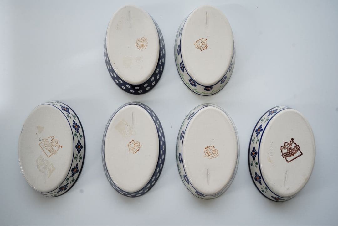 ポーリッシュポタリーオーブン皿・オーバルミニ3柄×２枚　６枚セット