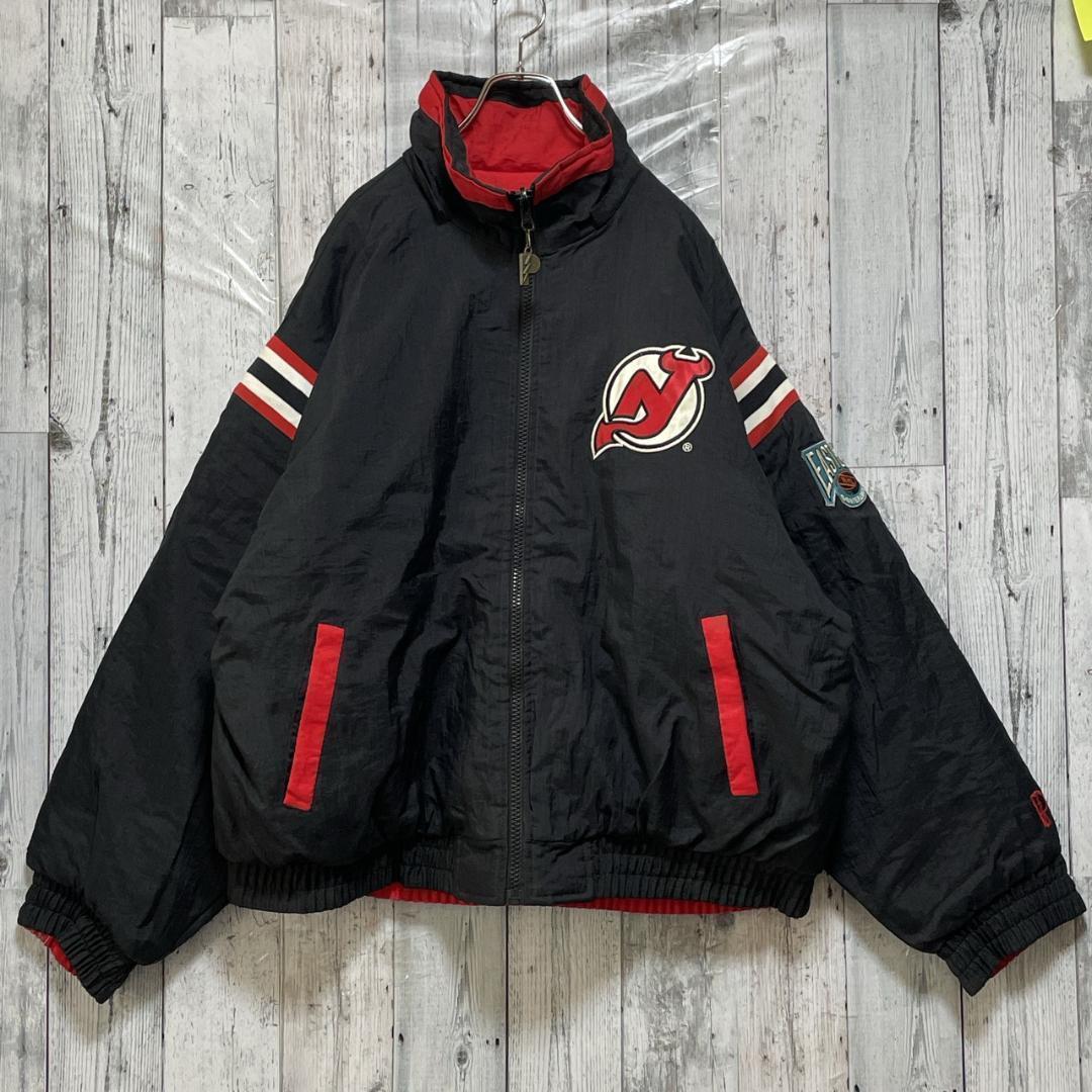 NHL デビルス リバーシブル ナイロンジャケット 中綿 刺繡 黒×赤 2XL