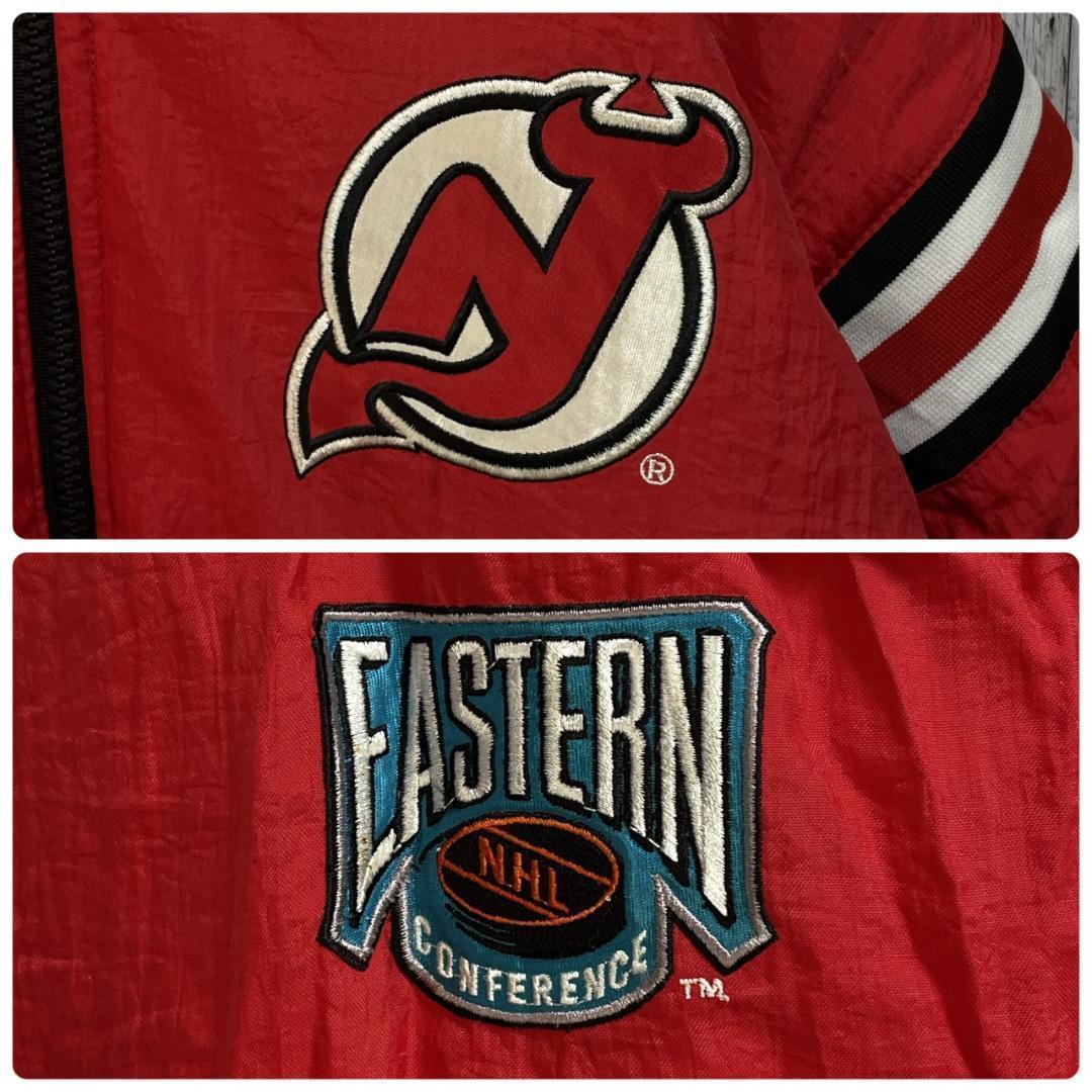 NHL デビルス リバーシブル ナイロンジャケット 中綿 刺繡 黒×赤 2XL