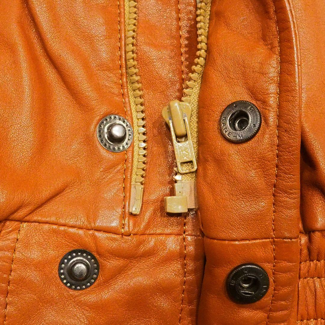【良品】リアルレザージャケット 裏キルティング 本革 ヴィンテージ L オレンジ