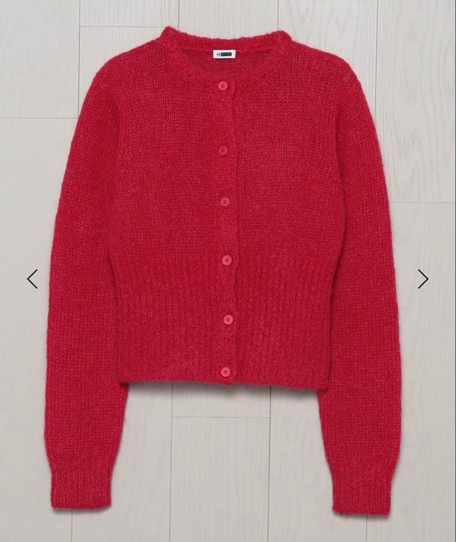 【美品】H BEAUTY&YOUTH ウールモヘヤ ショートカーディガン レッド