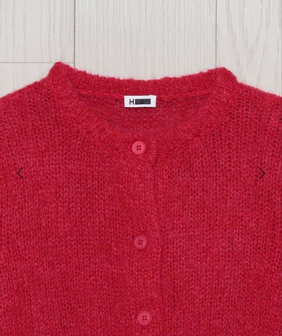 【美品】H BEAUTY&YOUTH ウールモヘヤ ショートカーディガン レッド