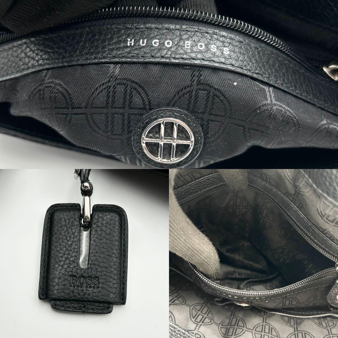 希少✨ ヒューゴボス メッセンジャーバッグ A4収納可 シボ革 ブラック ロゴ