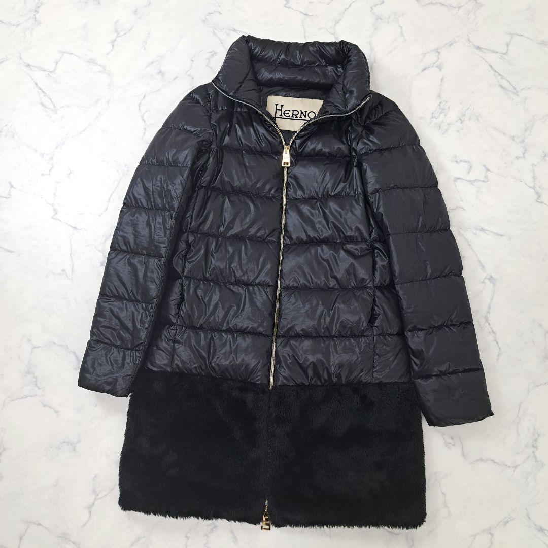 HERNO ヘルノ エコファー 切替 ダウンコート ブラック 40