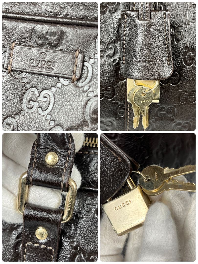 【極美品】グッチ ビジネスバッグ シマレザーGG 本革 ダークブラウン メンズ