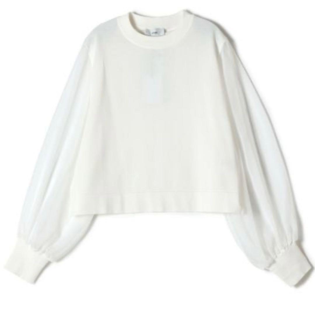 24SSハイククルーネッククロップドセーターシアースリーブ　シアーニットトップス