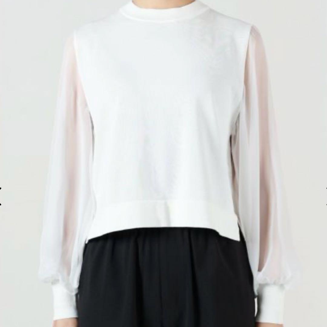 24SSハイククルーネッククロップドセーターシアースリーブ　シアーニットトップス