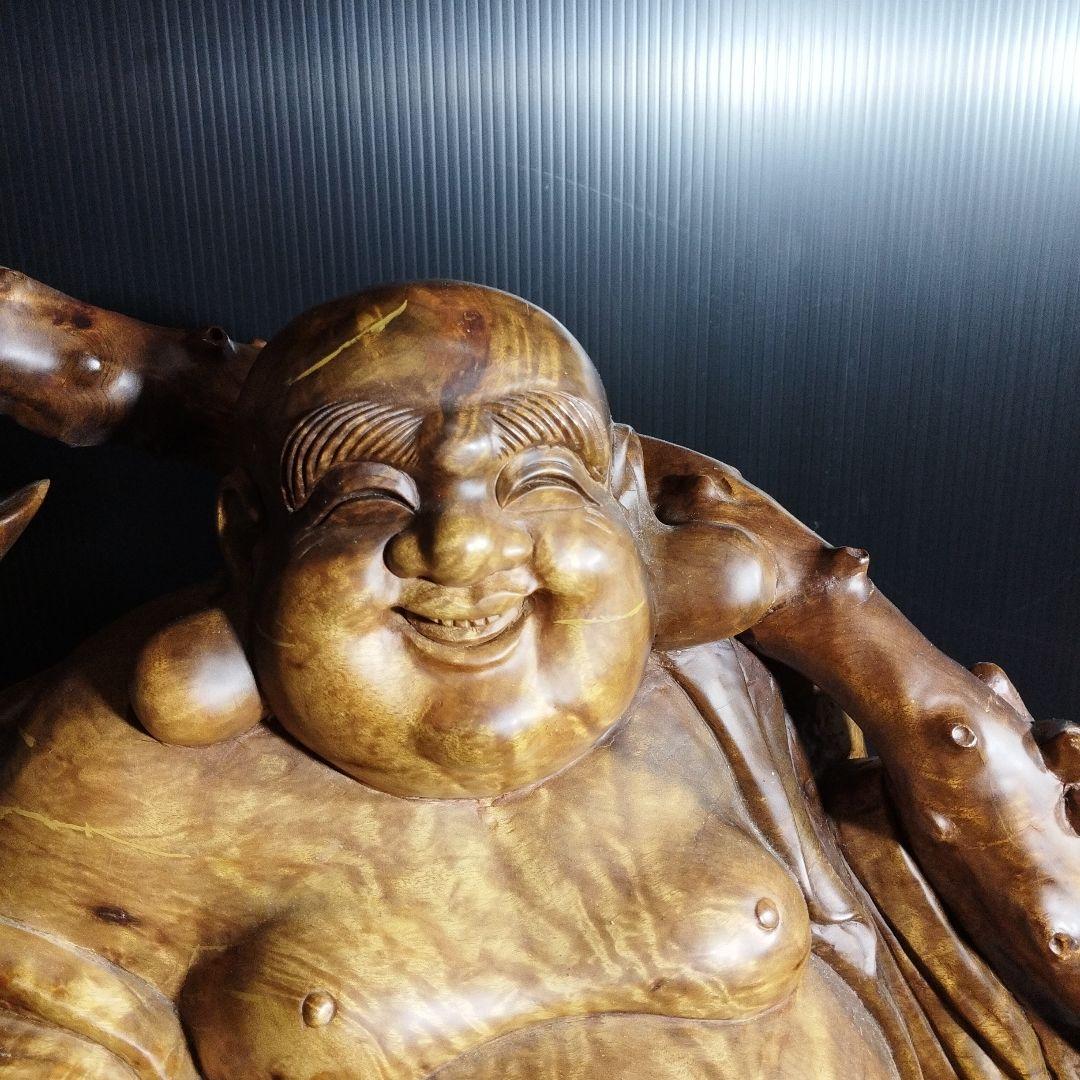 布袋様木彫り彫刻【黄金楠木彫】