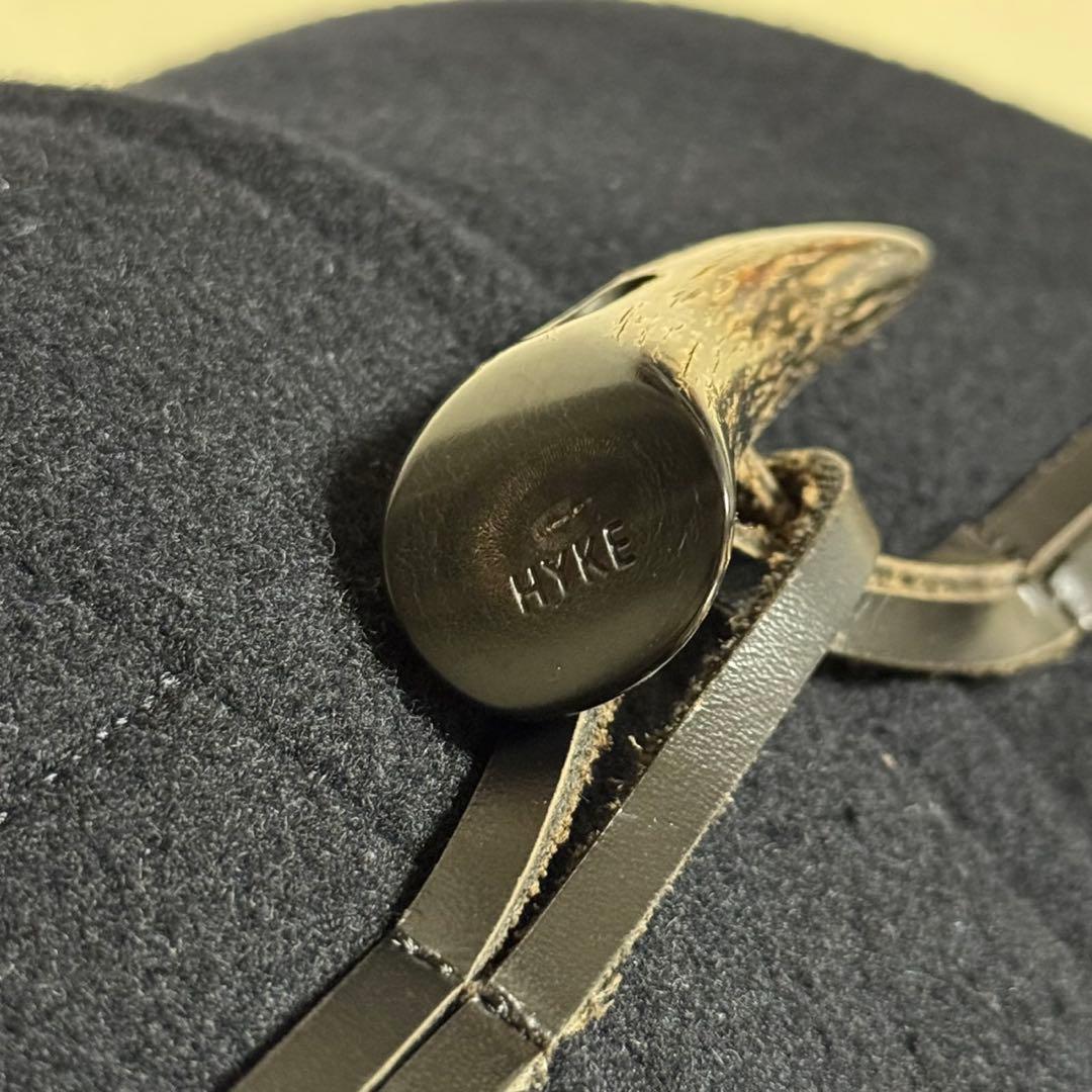 美品 ハイク ダッフルコート ロング ウール トグル レザー 本革 ブラック