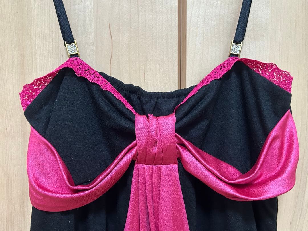 GOLDS♡胸元リボンデザイン♡肩紐ビジュー♡ボウタイドレープ♡キャミトップス黒