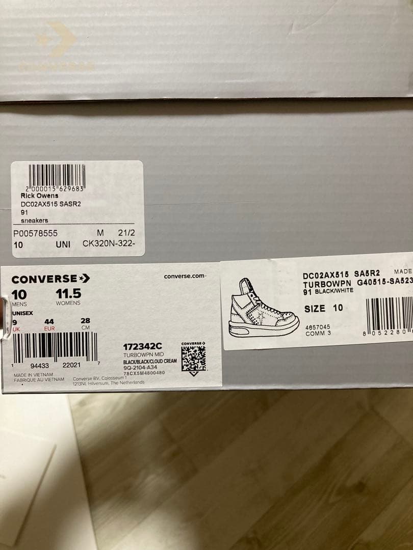 EU44 28㎝ 新品 RICK OWENS Converse TURBOWPN