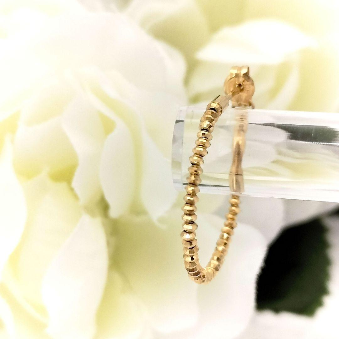 タイムセール♡K18 フー ピアス ワッカ 落ちないキャッチゴールドカットビーズ