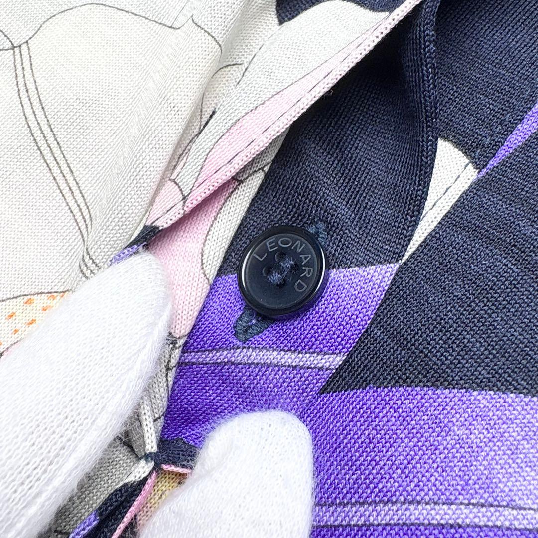 レオナール シルク混 ボウタイ花柄ブラウス トリム 長袖 比翼ボタン 胡蝶蘭 L