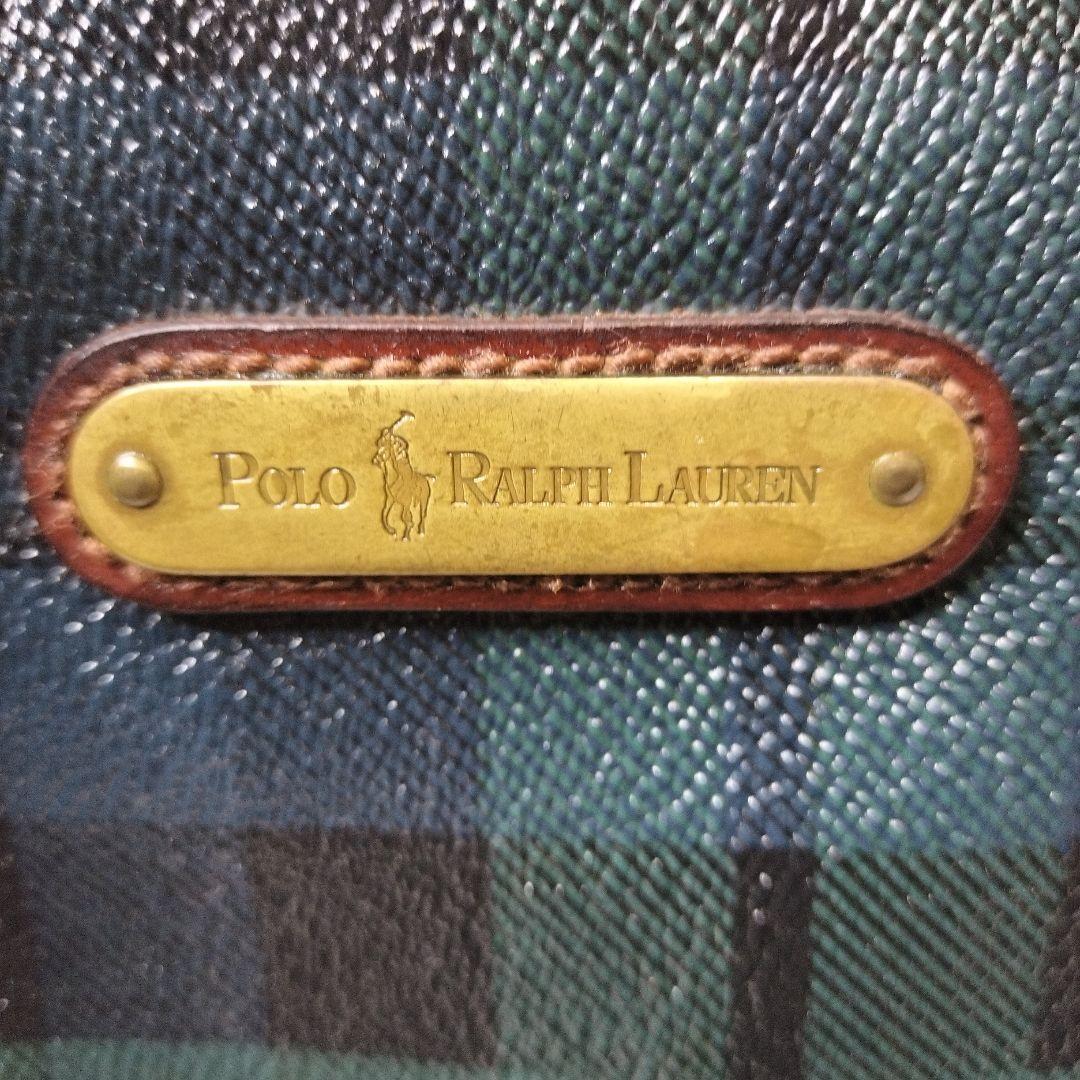 美品 POLO ポロラルフローレン チェック柄バッグ PVC xレザー