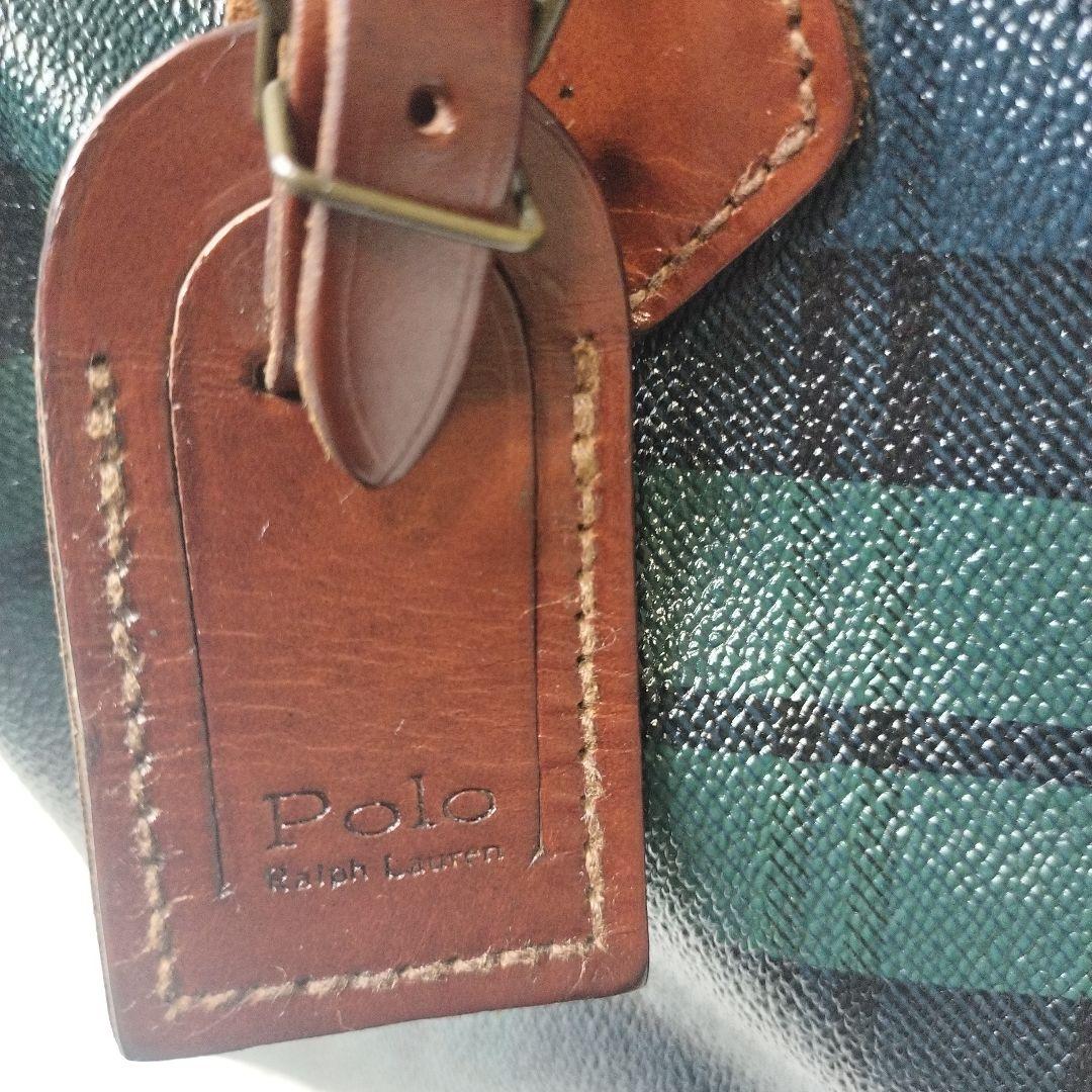 美品 POLO ポロラルフローレン チェック柄バッグ PVC xレザー
