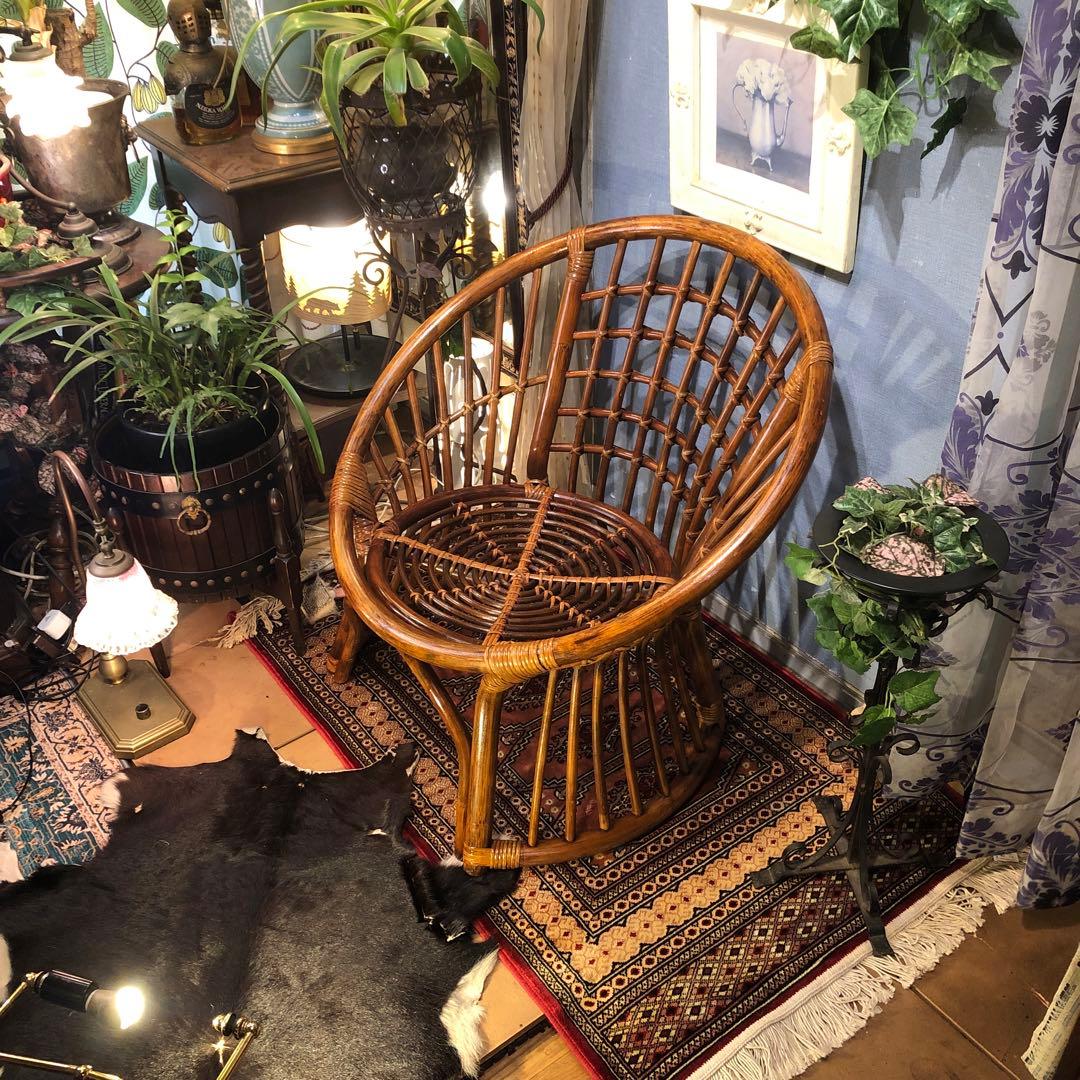 古家具ビンテージ　籐ラタン　シングルチェア 椅子 ラタンチェア