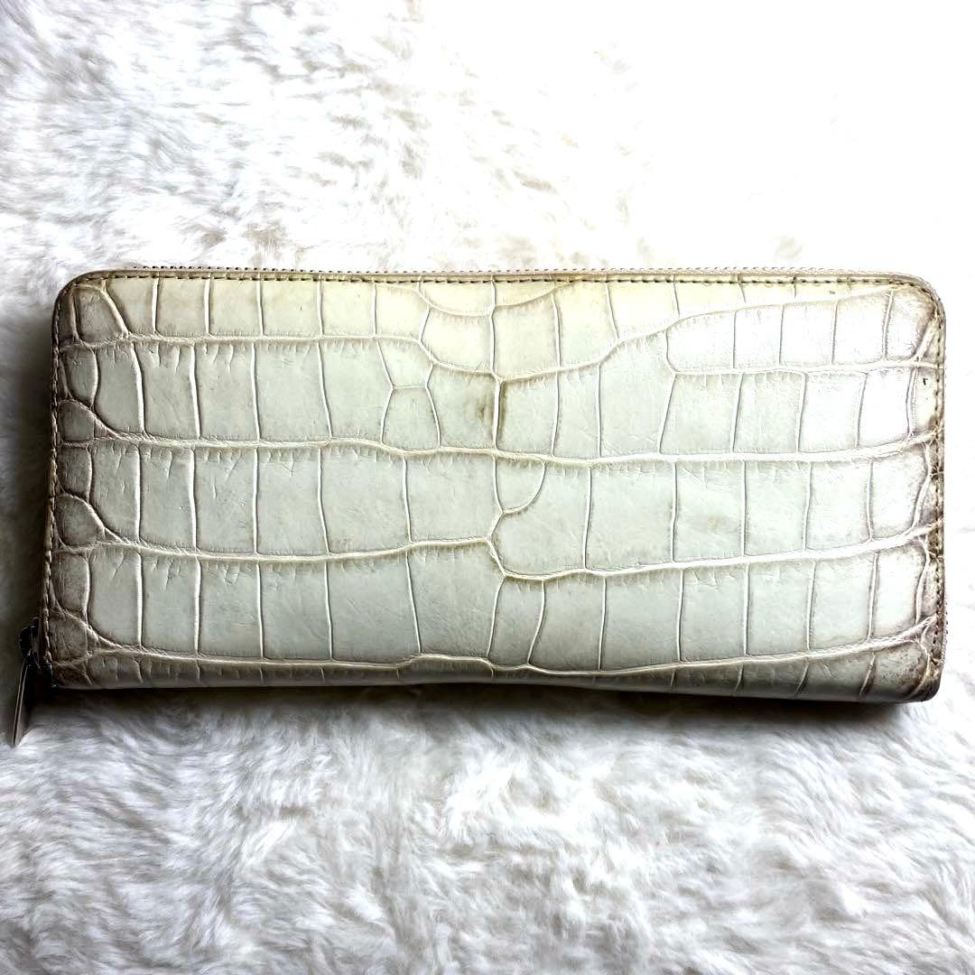 【かつ】✨美品✨ヒマラヤ　クロコダイル　鰐革　長財布　ホワイト