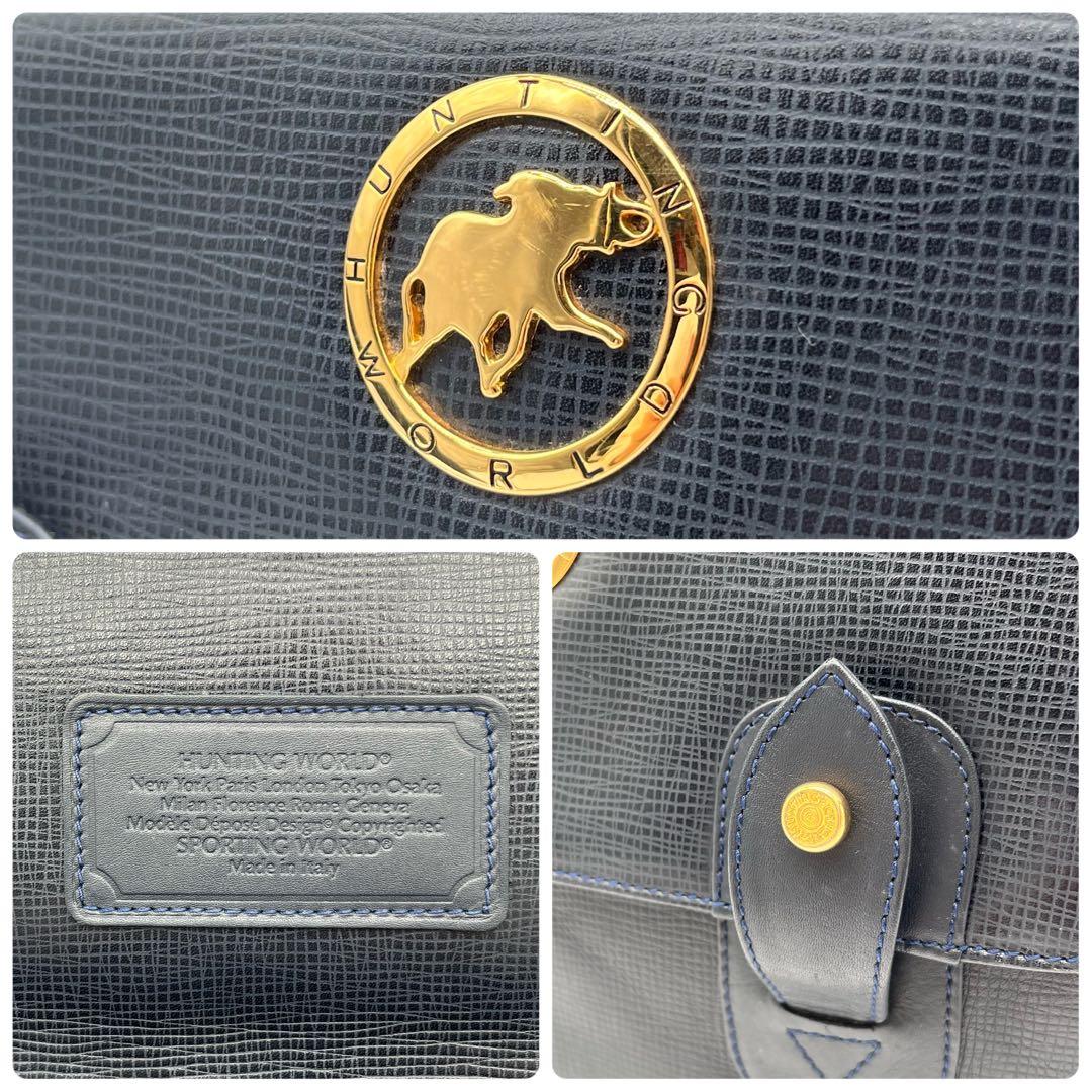 【極美品】ハンティングワールド キャリーオール メッセンジャー レザー ネイビー