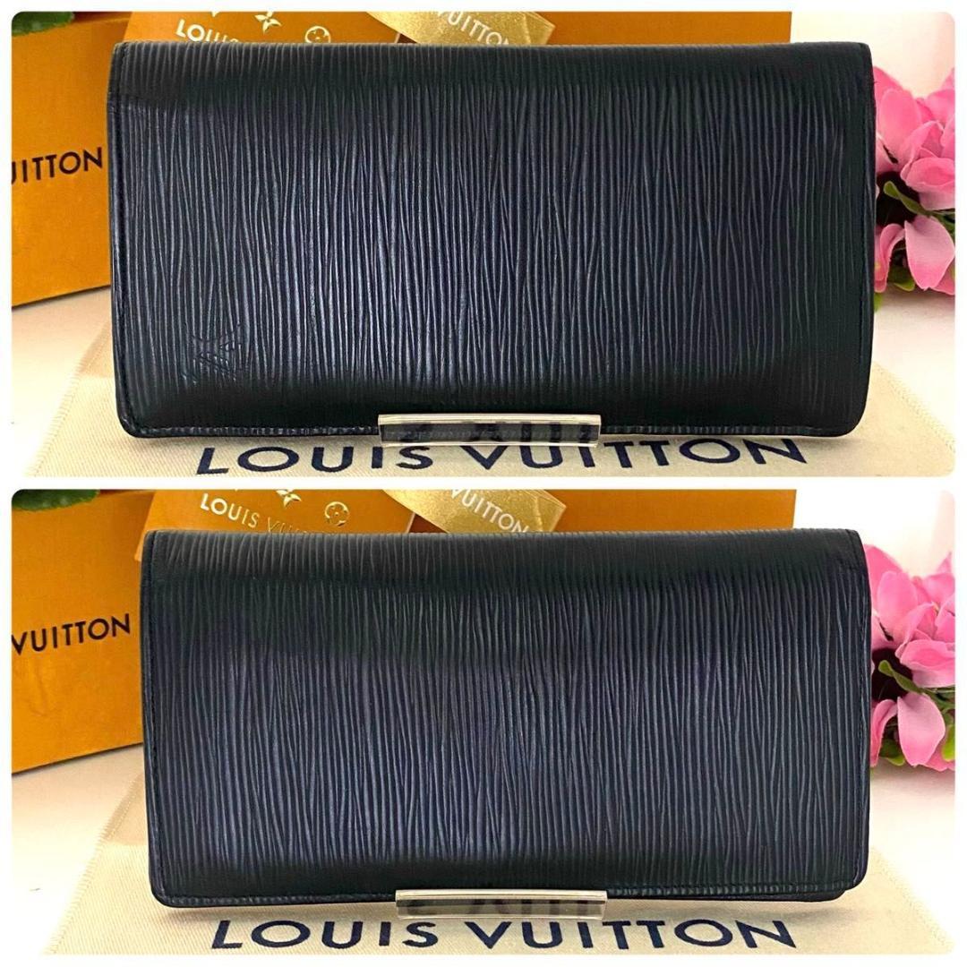 ルイ ヴィトン◎ポルトフォイユ ブラザ エピ ノワール 長財布 ストライプ 黒