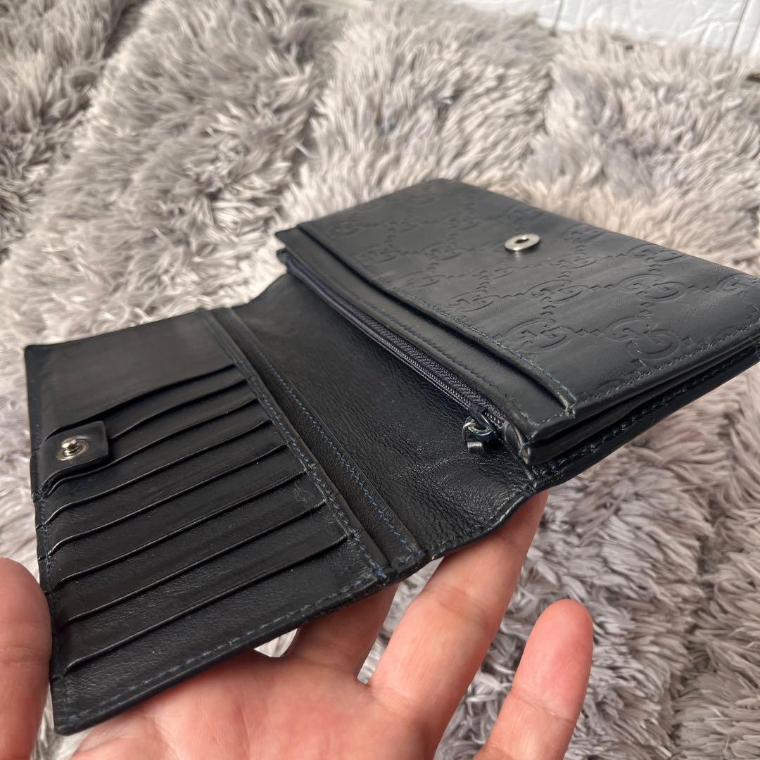 GUCCI シマ　長財布　ダークネイビー　メンズ　レディース