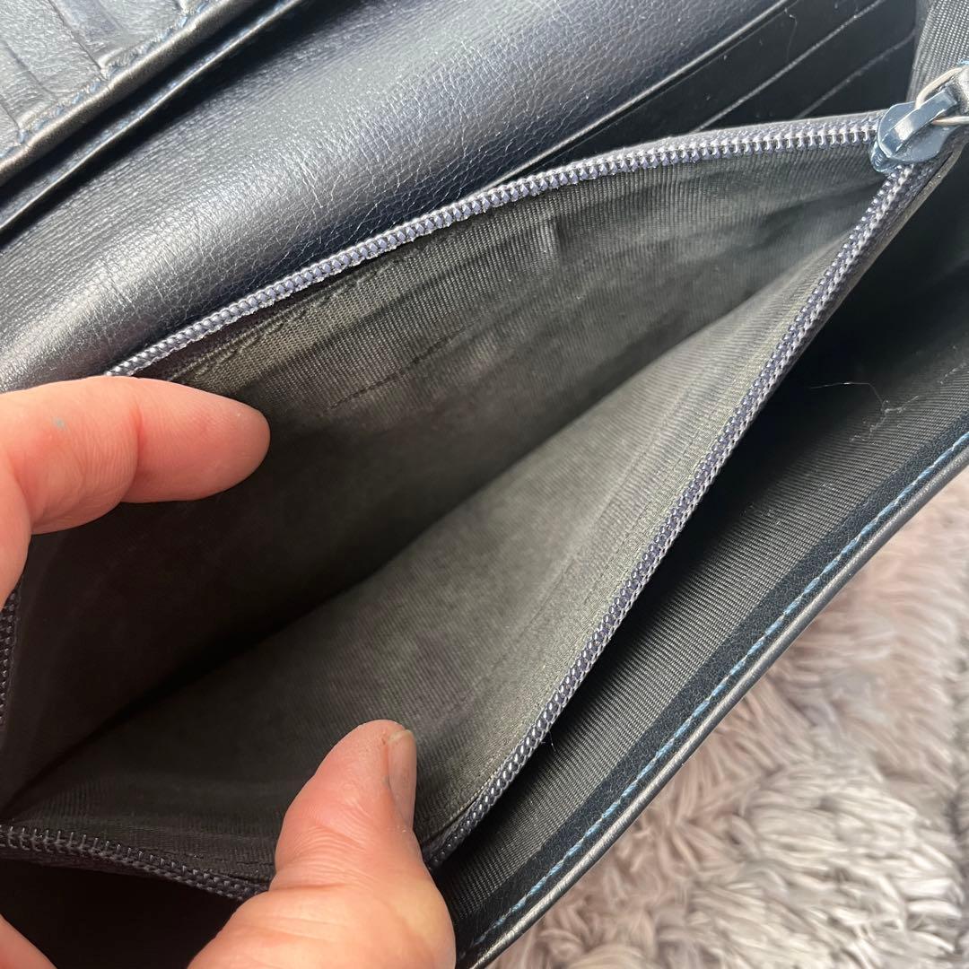 GUCCI シマ　長財布　ダークネイビー　メンズ　レディース