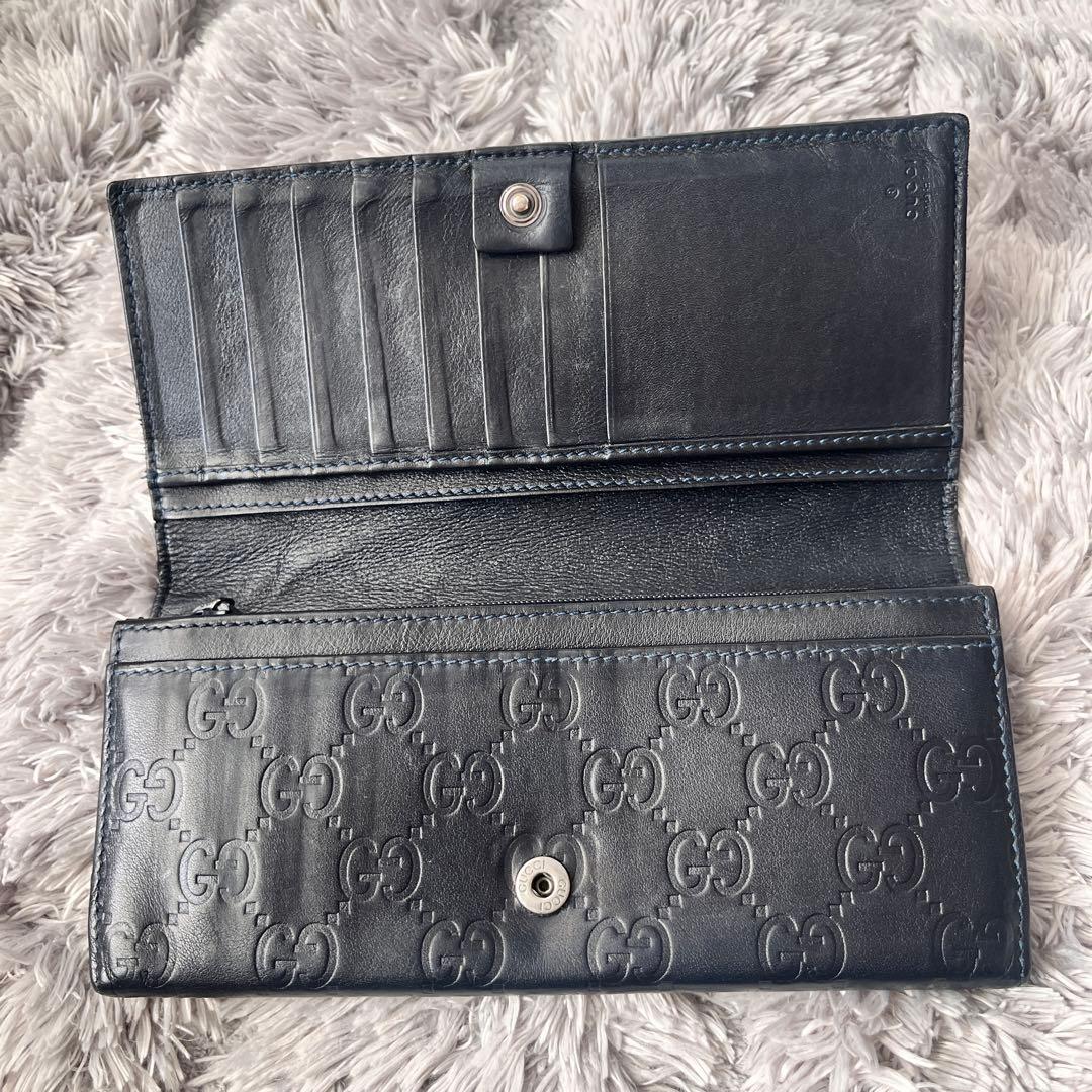 GUCCI シマ　長財布　ダークネイビー　メンズ　レディース