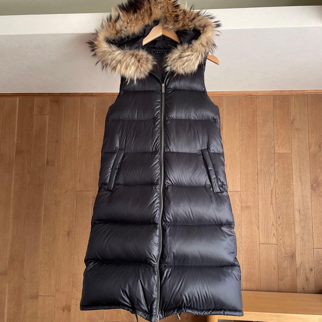 Theory セオリー フード付き ロング　ダウンベスト 黒 ブラック 　ジレ