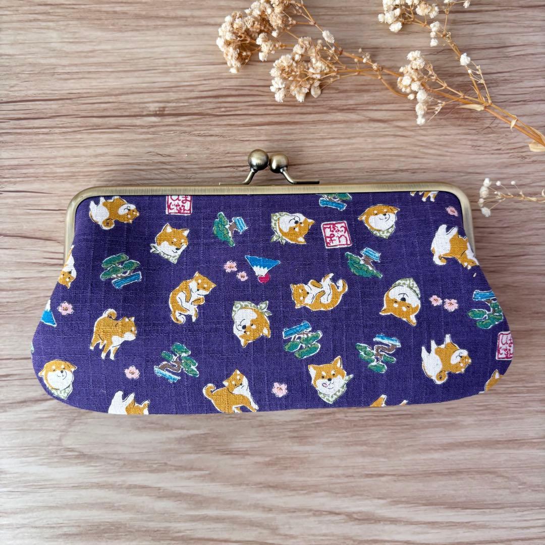 和風 柴犬柄 がま口長財布｜癒し系デザイン・カード収納たっぷり・ハンドメイド