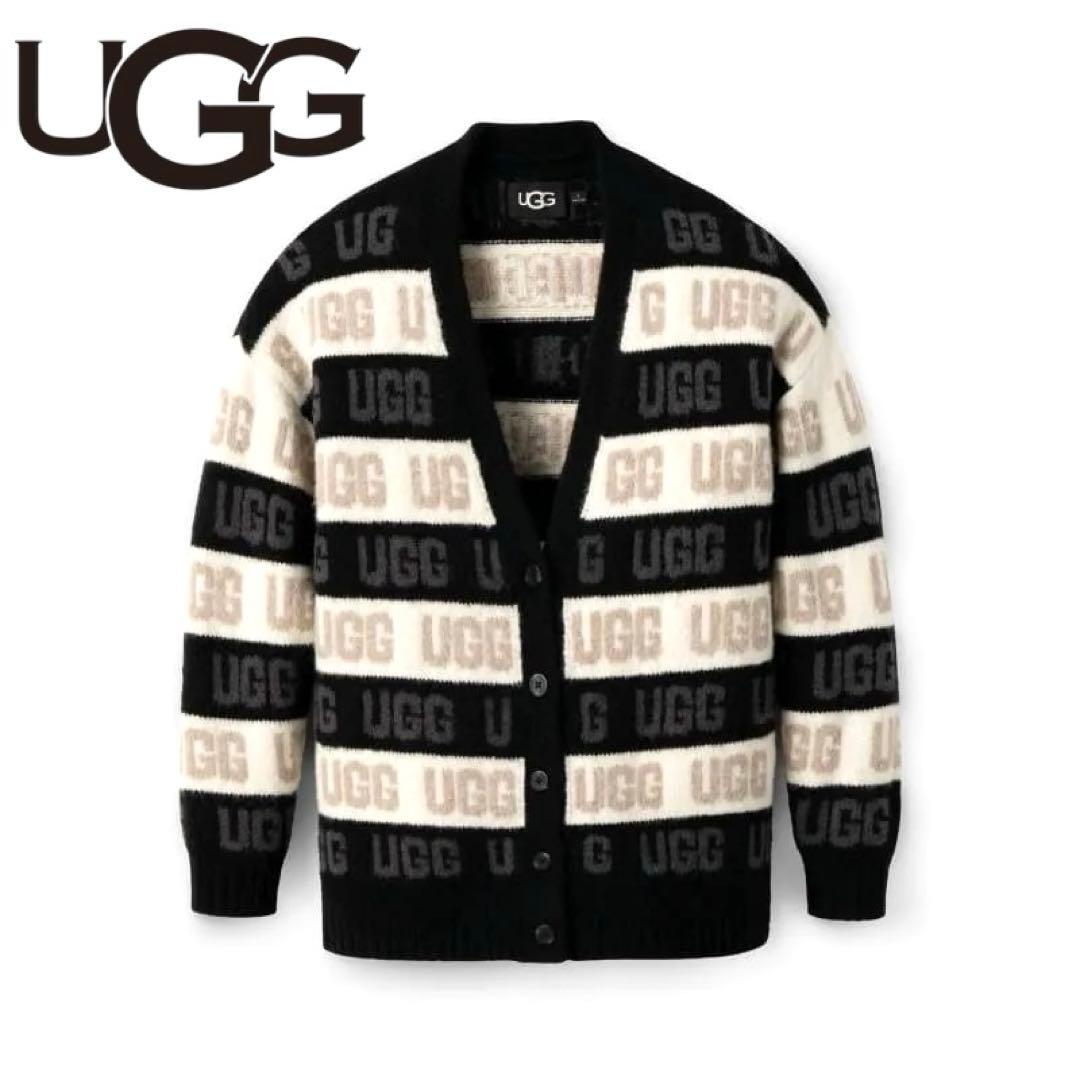 希少✨UGG アグ カーディガン グラフィック ロゴ ボーダー モノトーン