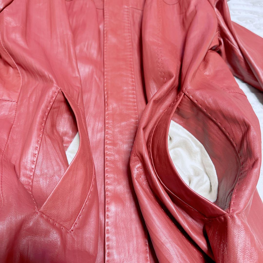 【美品】BALMAIN レザーコート Lサイズ レッド