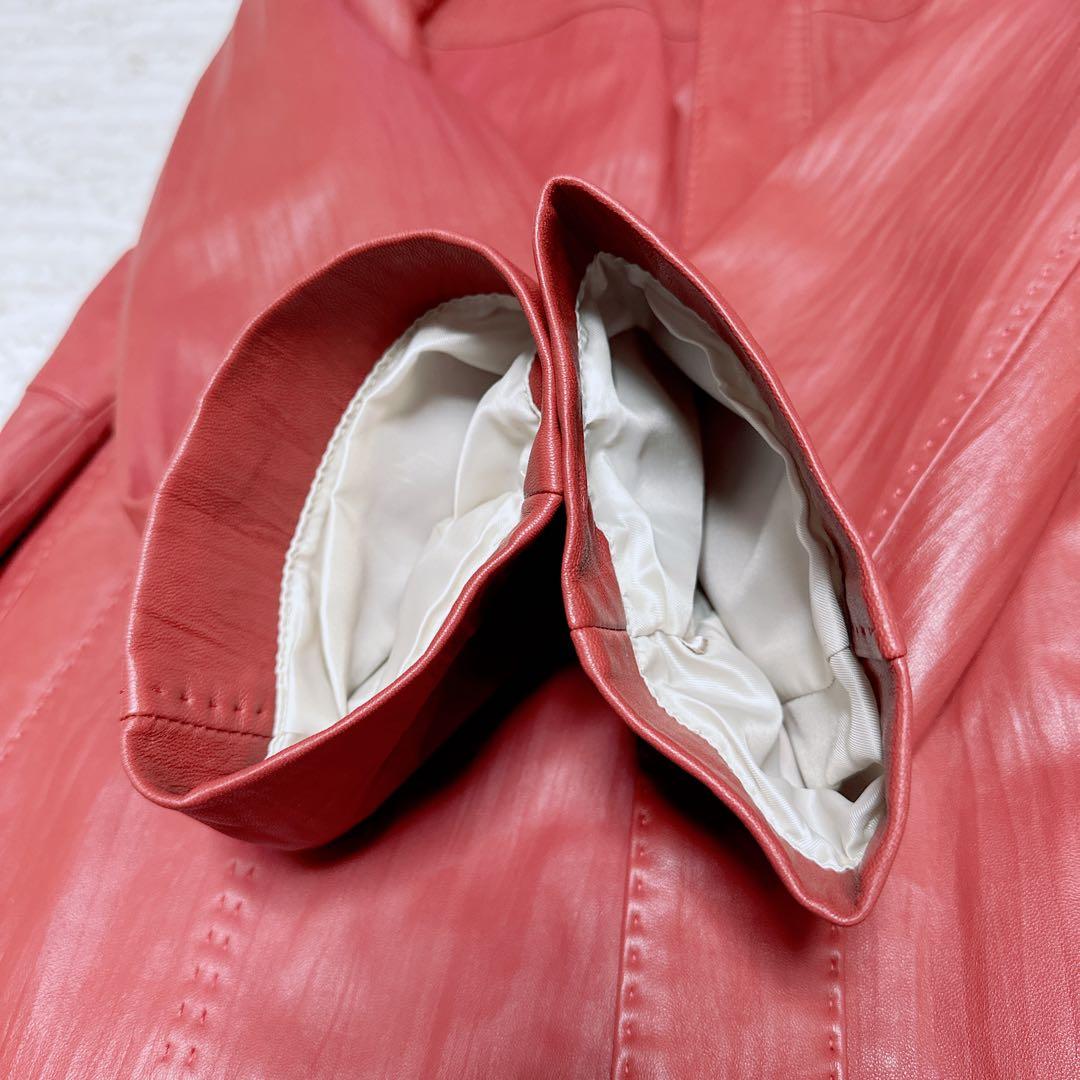 【美品】BALMAIN レザーコート Lサイズ レッド