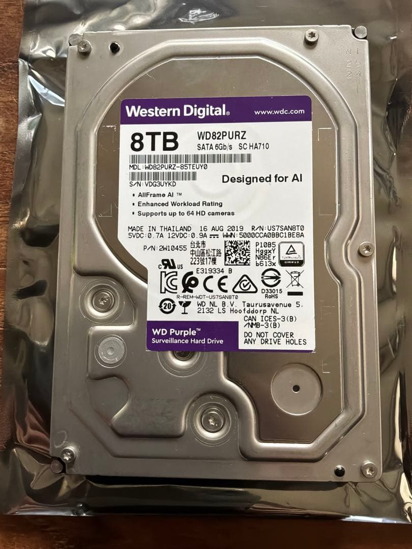 内蔵型ハードディスクドライブ WD82PURZ WD Purple 8TB/7200rpm/256MB HDD