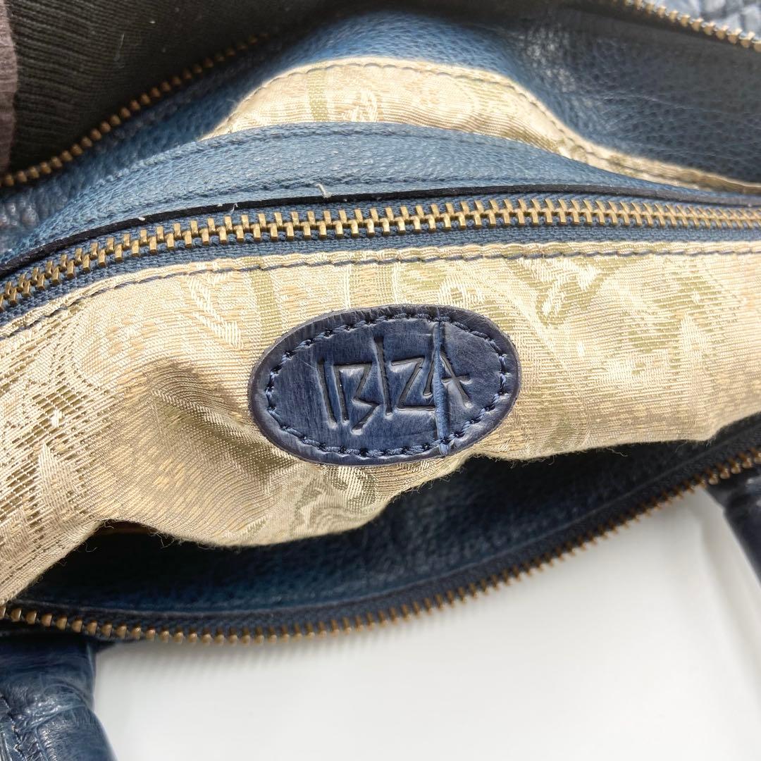 極美品　IBIZA イビサ　ハンドバッグ　クロコダイル　マット　レザー　ネイビー