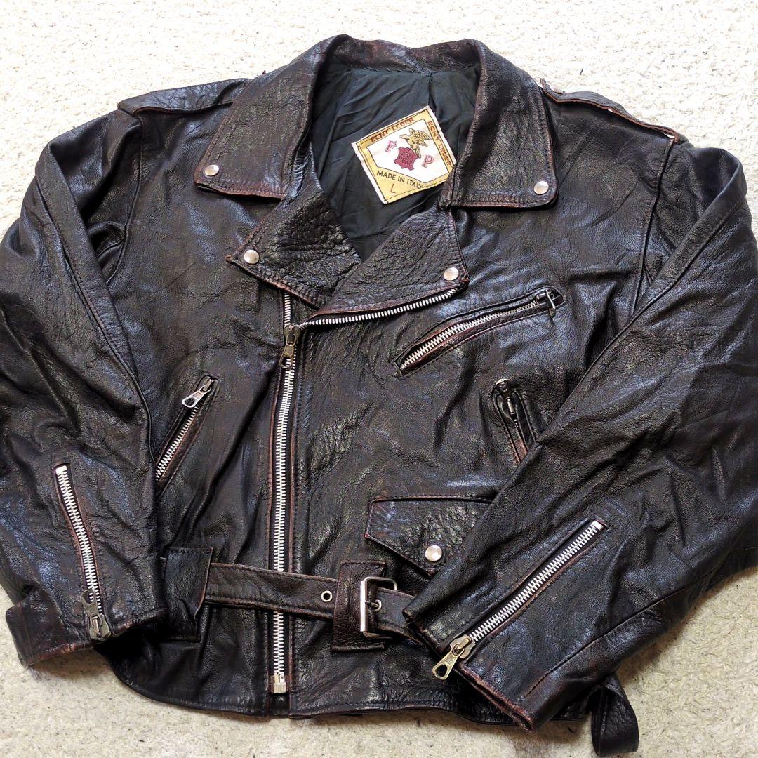 値下げ中1-47 イタリア製　VERA PELLE　ダブルライダース　本革　レ