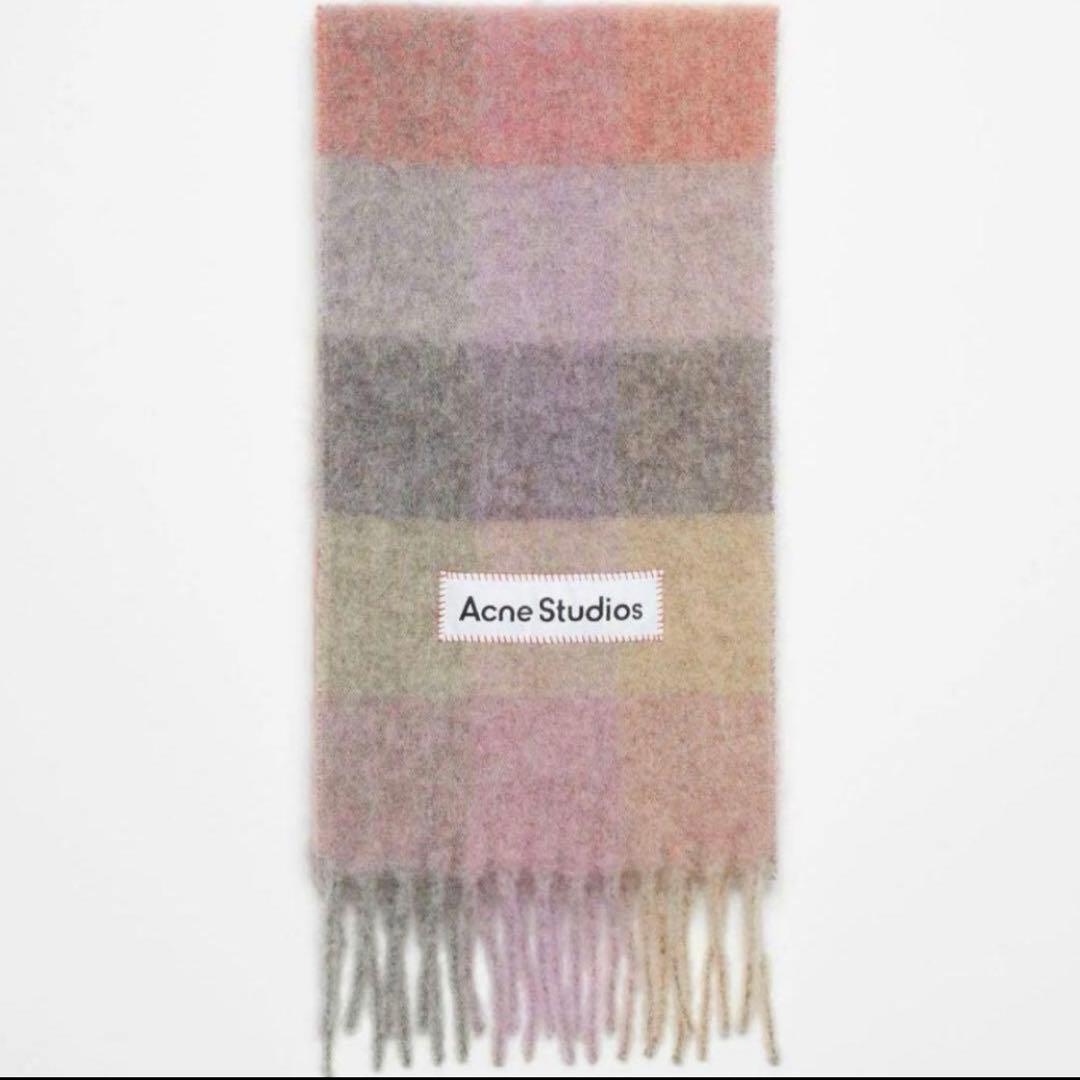 Acne Studios モヘアチェック マフラー ピンク