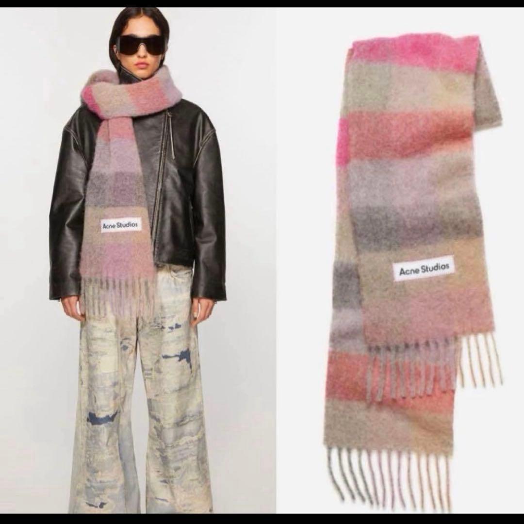 Acne Studios モヘアチェック マフラー ピンク