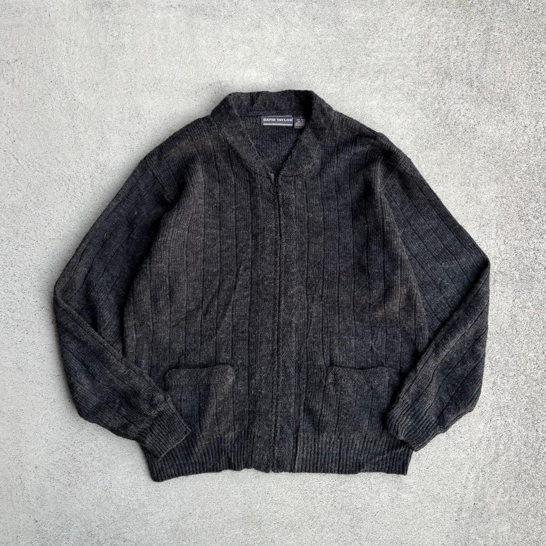 希少 00s ヴィンテージ古着 ジップアップ ニットブルゾン L グレー