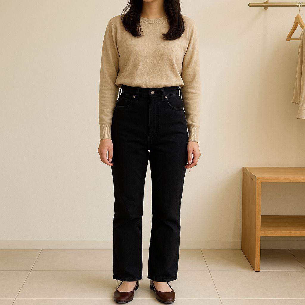 新品 エディットフォー ルル ハイウエスト ブラック ストレートデニム 美脚