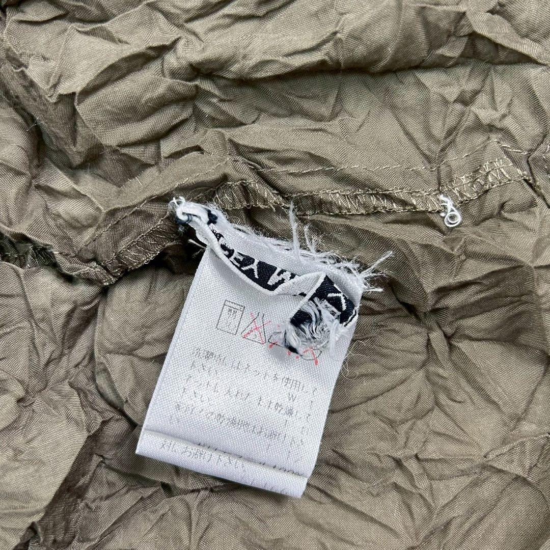 美品　イッセイミヤケ　ブラウス　シワ加工　前開き羽織長袖　カーキ　M