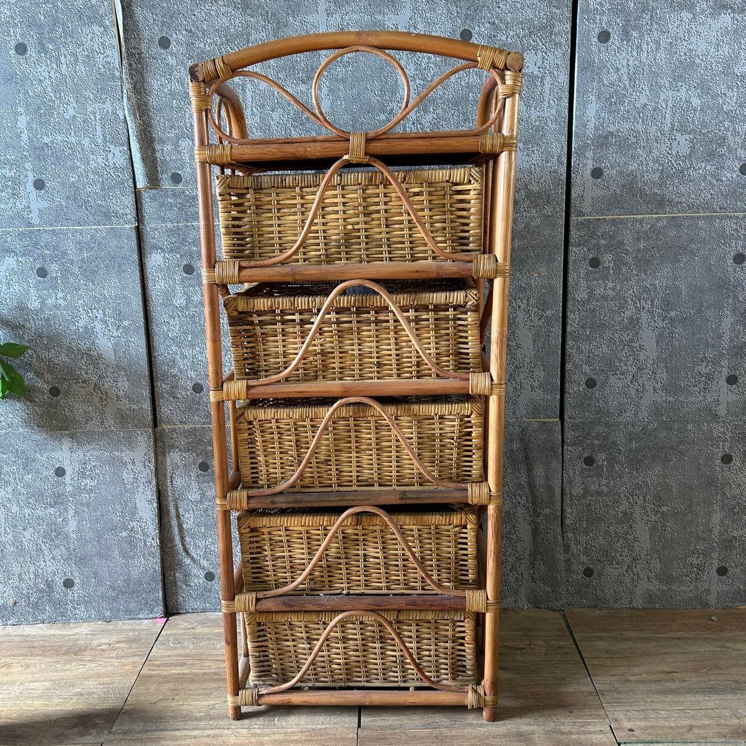 ꧁籐家具꧂ 5段ラタンランドリーチェスト ラック バスケット 収納家具
