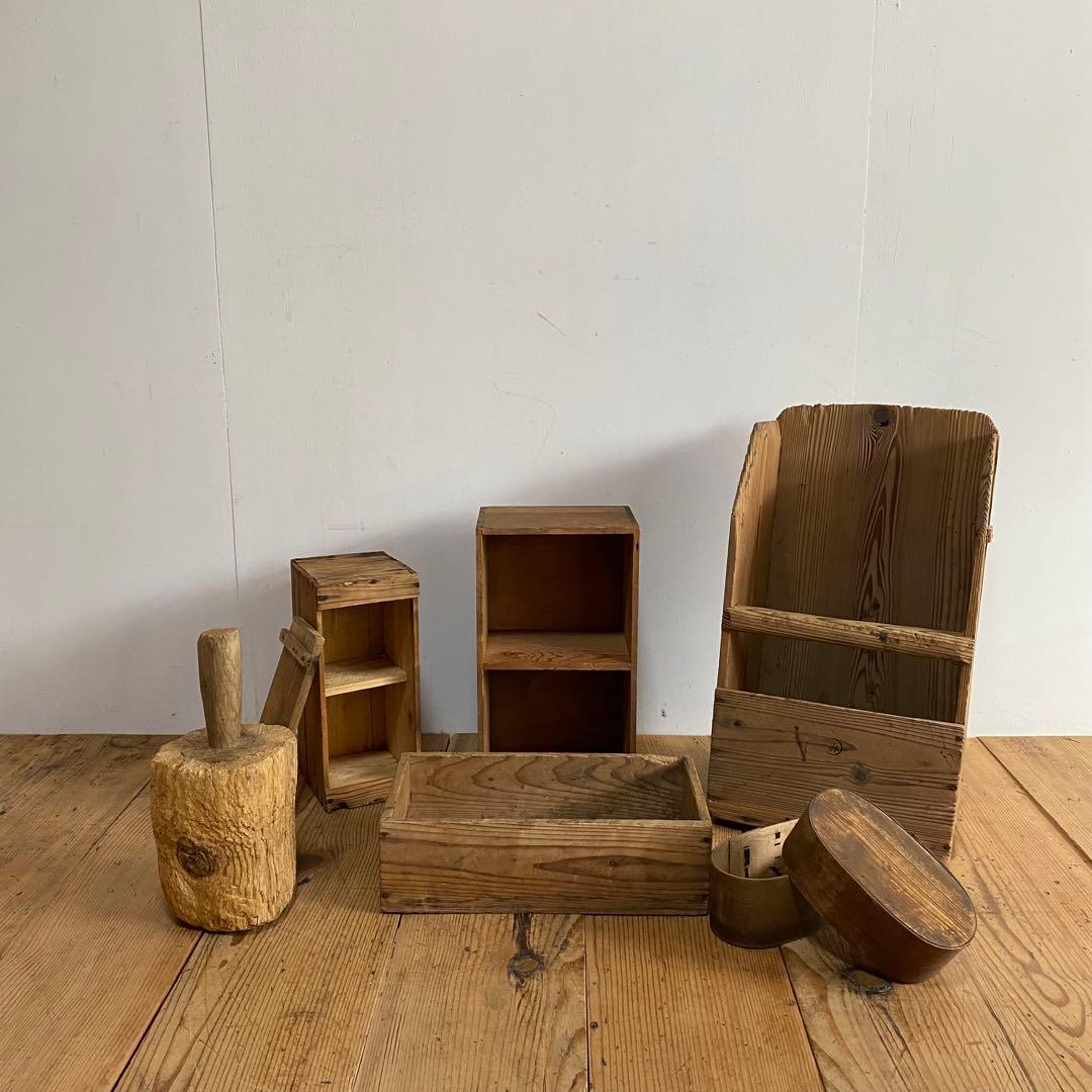 7点セット 木箱 雑貨 小物 古道具 民藝 ボックス y38