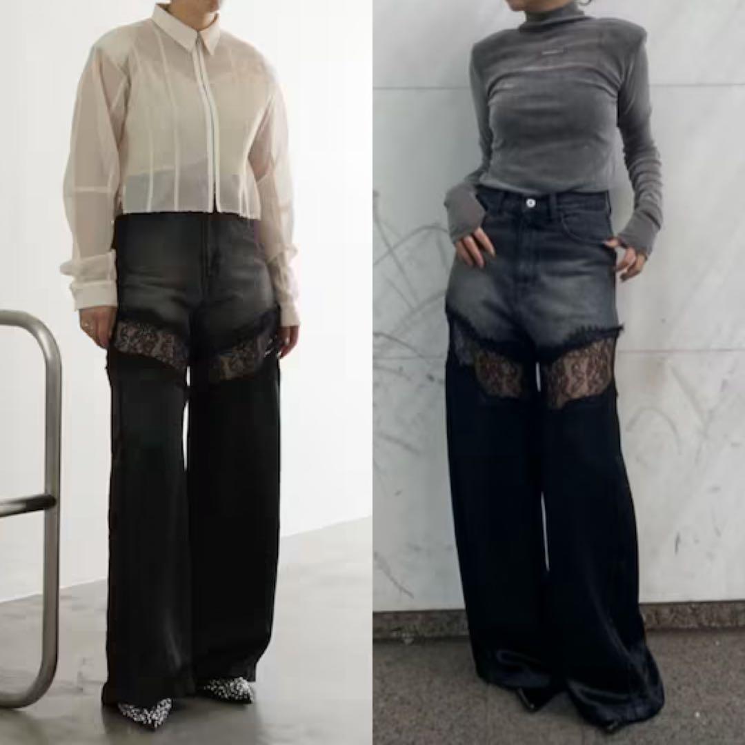 prank project デニムレースブロッキングパンツ 黒 36