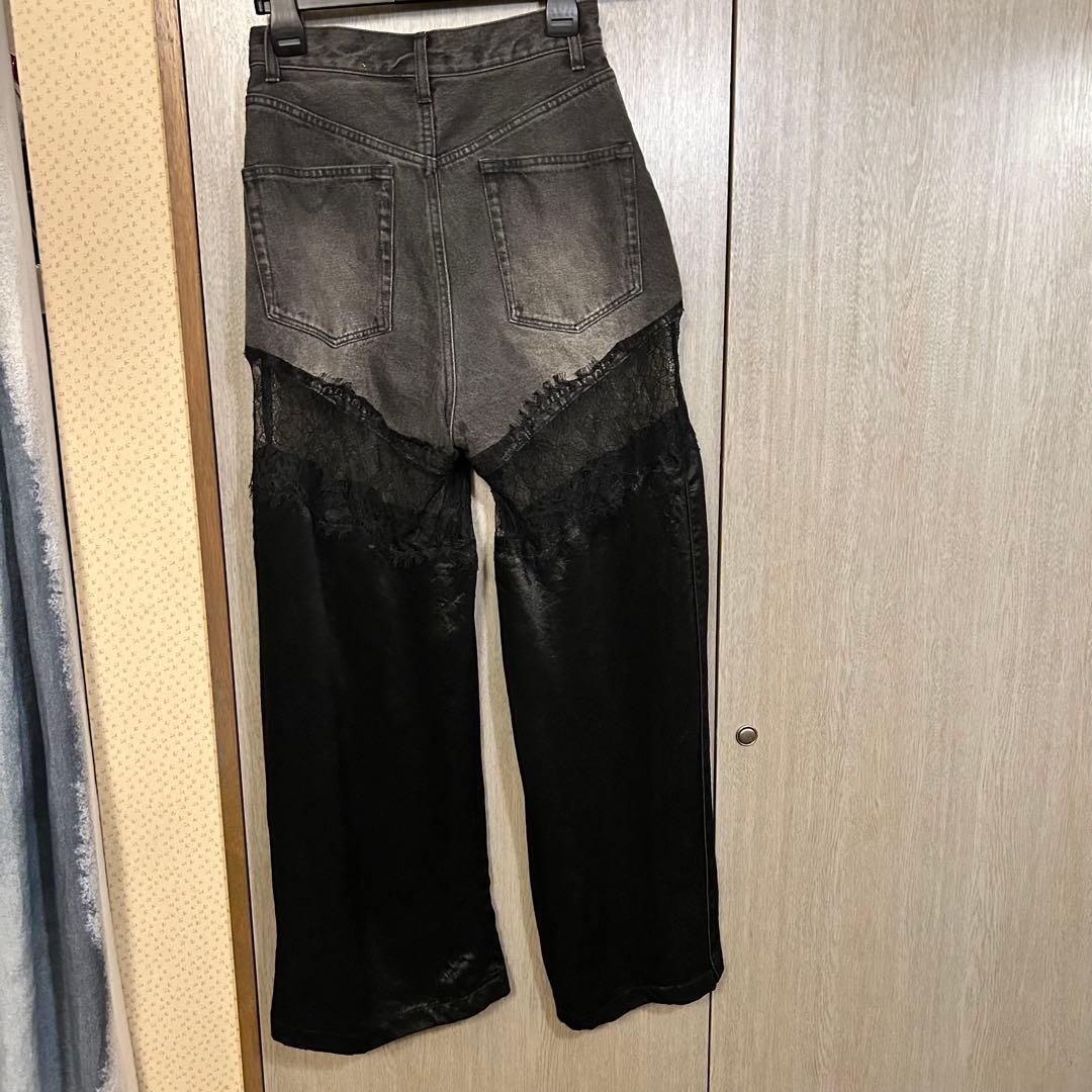 prank project デニムレースブロッキングパンツ 黒 36