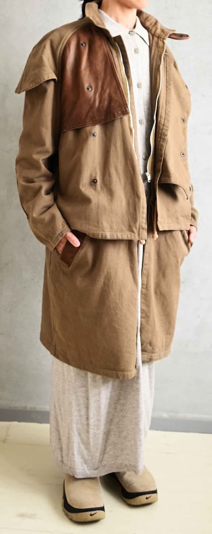 ninja964/スタンドカラー モーターサイクル ミリタリーレザーコート