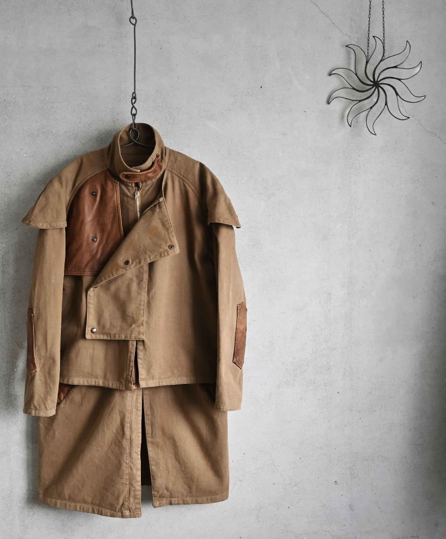 ninja964/スタンドカラー モーターサイクル ミリタリーレザーコート