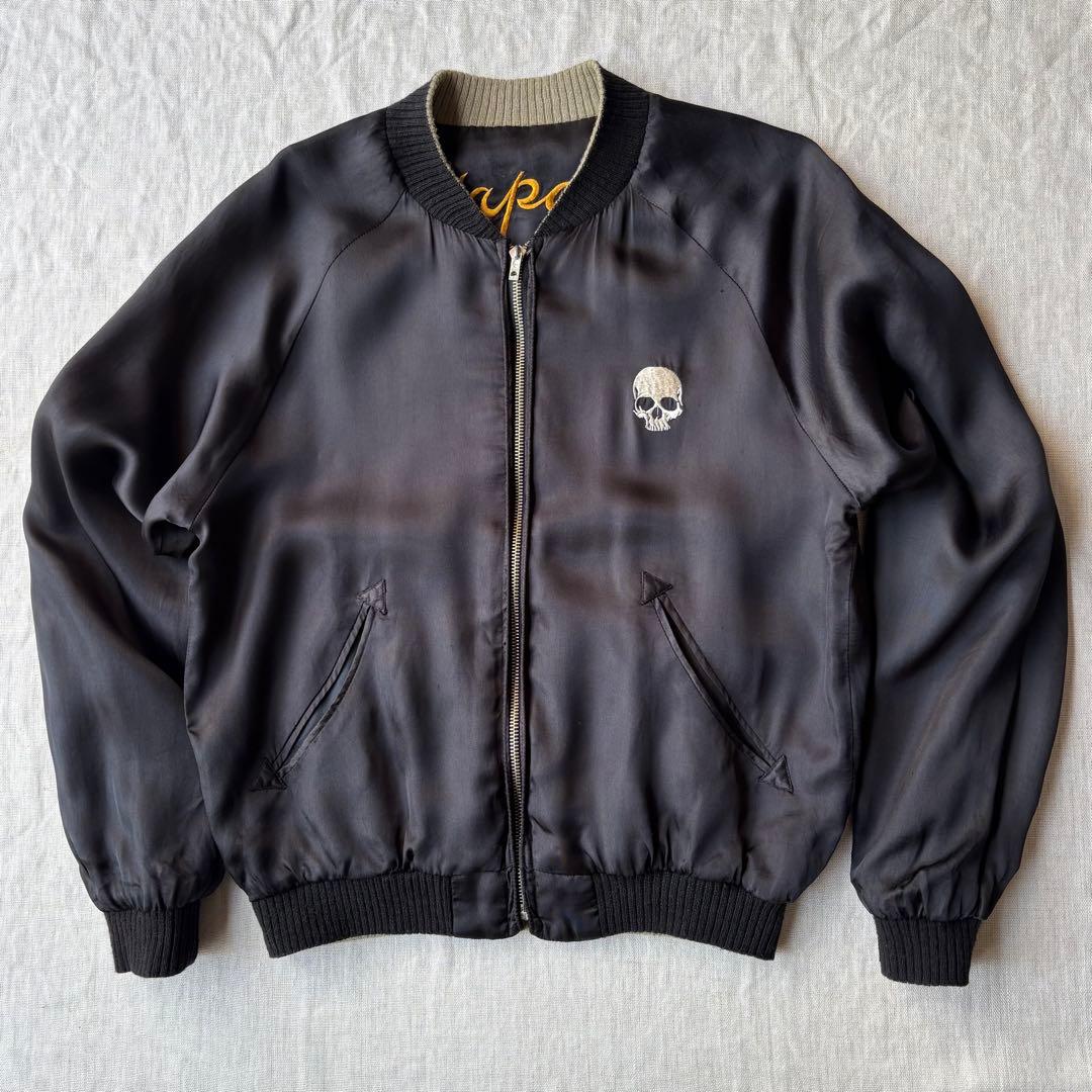 SKULL WORKS スカル 骸骨 龍 刺繍 スカジャン ブラック レーヨン
