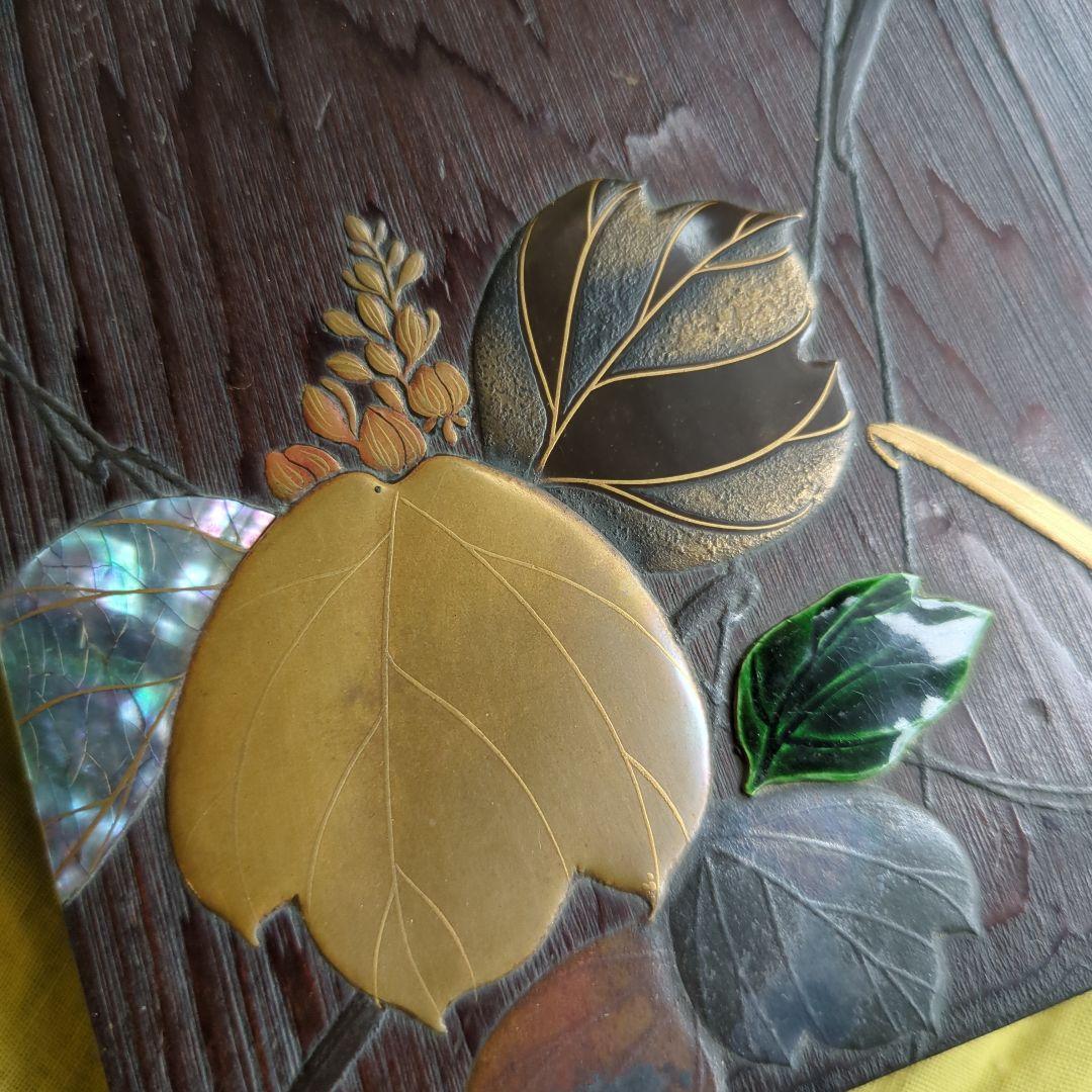 硯箱 桐の花 すすき 蒔絵 螺鈿 陶器 木製 桐 硯、水滴 筆置付 木箱 書