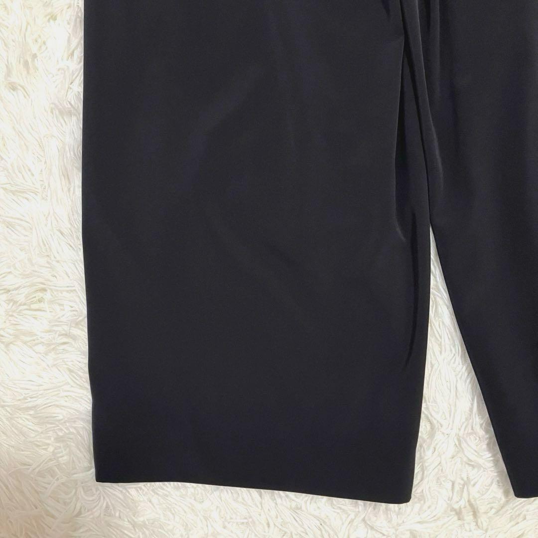 自由区 洗える ストレッチ セットアップ ワイドパンツ ノーカラー 黒 40